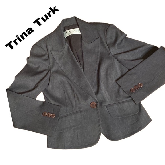 Trina Turk Gray button fully lined cinched waist short Blazer Size 8 - Picture 1 of 10